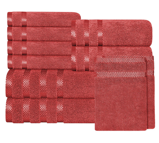 Belmont Viscose Stripe Red Towels 100% Cotton Hotel Quality Super Absorbent 10 Piece Bale Set, 4 Hand Towel & 12 Face Cloths by OLIVIA ROCCO