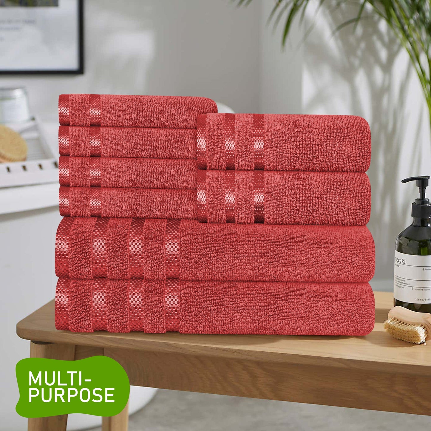 Belmont Viscose Stripe Red Towels 100% Cotton Hotel Quality Super Absorbent 10 Piece Bale Set, 4 Hand Towel & 12 Face Cloths by OLIVIA ROCCO