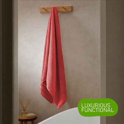 Belmont Viscose Stripe Red Towels 100% Cotton Hotel Quality Super Absorbent 10 Piece Bale Set, 4 Hand Towel & 12 Face Cloths by OLIVIA ROCCO