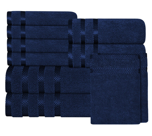 Belmont Viscose Stripe Royal Blue Towels 100% Cotton Hotel Quality Super Absorbent 10 Piece Bale Set, 4 Hand Towel & 12 Face Cloths by OLIVIA ROCCO