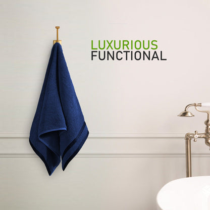 Belmont Viscose Stripe Royal Blue Towels 100% Cotton Hotel Quality Super Absorbent 10 Piece Bale Set, 4 Hand Towel & 12 Face Cloths by OLIVIA ROCCO