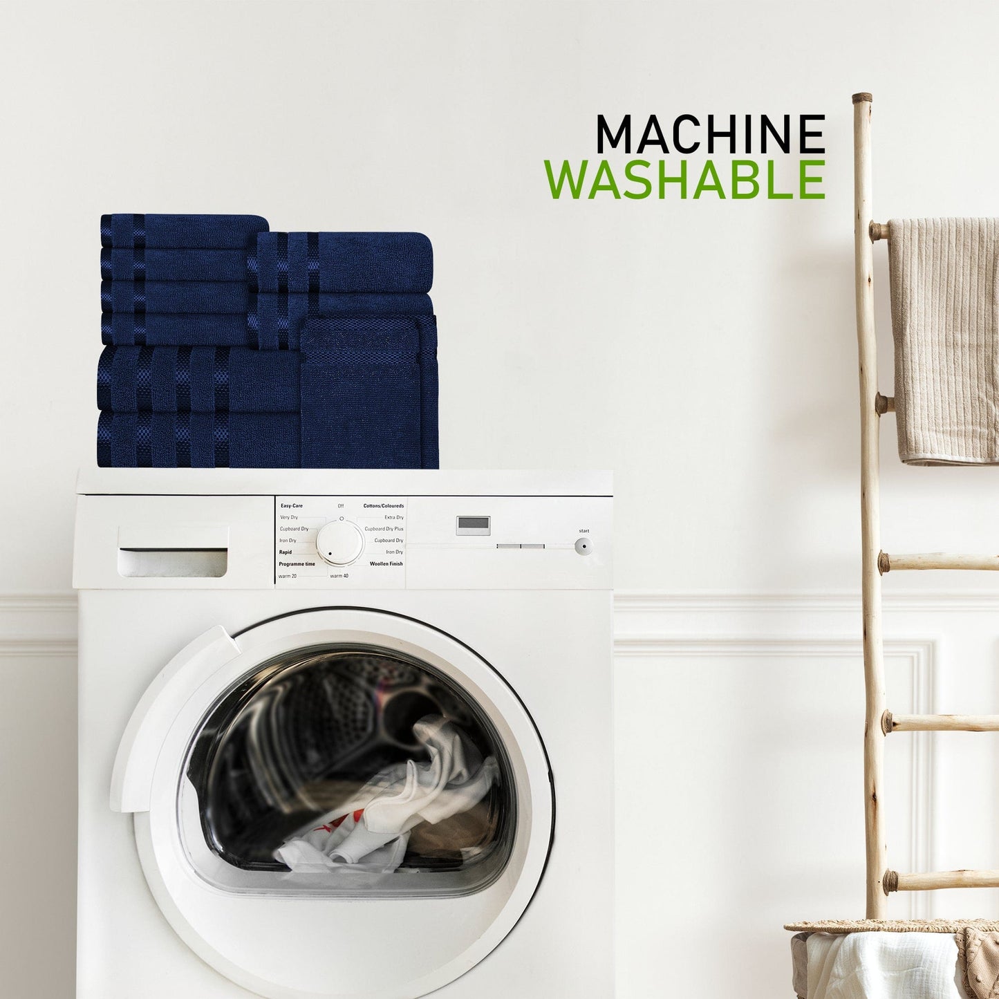 Belmont Viscose Stripe Royal Blue Towels 100% Cotton Hotel Quality Super Absorbent 10 Piece Bale Set, 4 Hand Towel & 12 Face Cloths by OLIVIA ROCCO