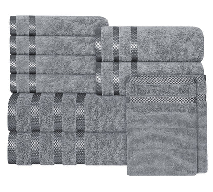 Belmont Viscose Stripe Silver Towels 100% Cotton Hotel Quality Super Absorbent 10 Piece Bale Set, 4 Hand Towel & 12 Face Cloths by OLIVIA ROCCO