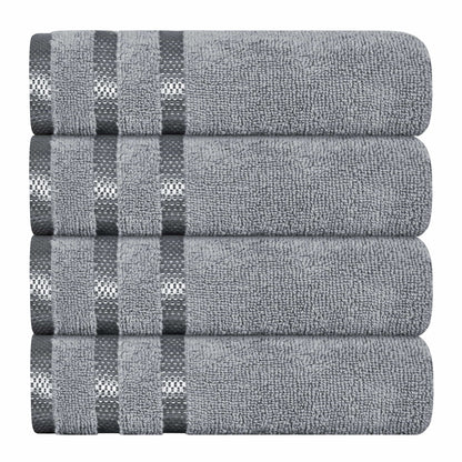 Belmont Viscose Stripe Silver Towels 100% Cotton Hotel Quality Super Absorbent 10 Piece Bale Set, 4 Hand Towel & 12 Face Cloths by OLIVIA ROCCO