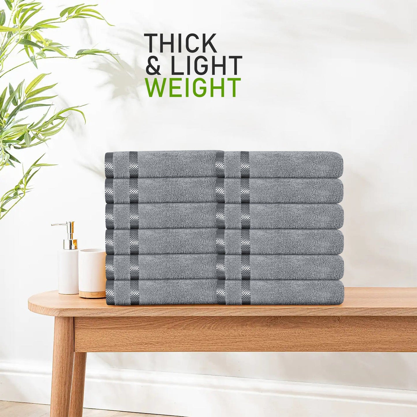 Belmont Viscose Stripe Silver Towels 100% Cotton Hotel Quality Super Absorbent 10 Piece Bale Set, 4 Hand Towel & 12 Face Cloths by OLIVIA ROCCO