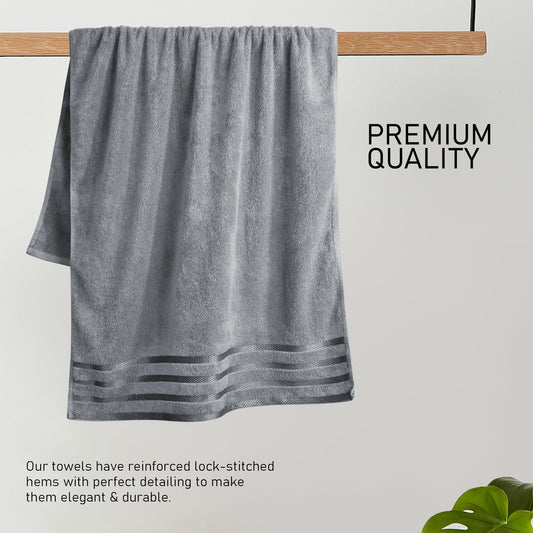 Belmont Viscose Stripe Silver Towels 100% Cotton Hotel Quality Super Absorbent 10 Piece Bale Set, 4 Hand Towel & 12 Face Cloths by OLIVIA ROCCO