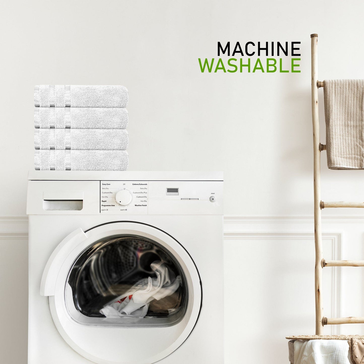 Belmont Viscose Stripe White Towels 100% Cotton Hotel Quality Super Absorbent 10 Piece Bale Set, 4 Hand Towel & 12 Face Cloths by OLIVIA ROCCO