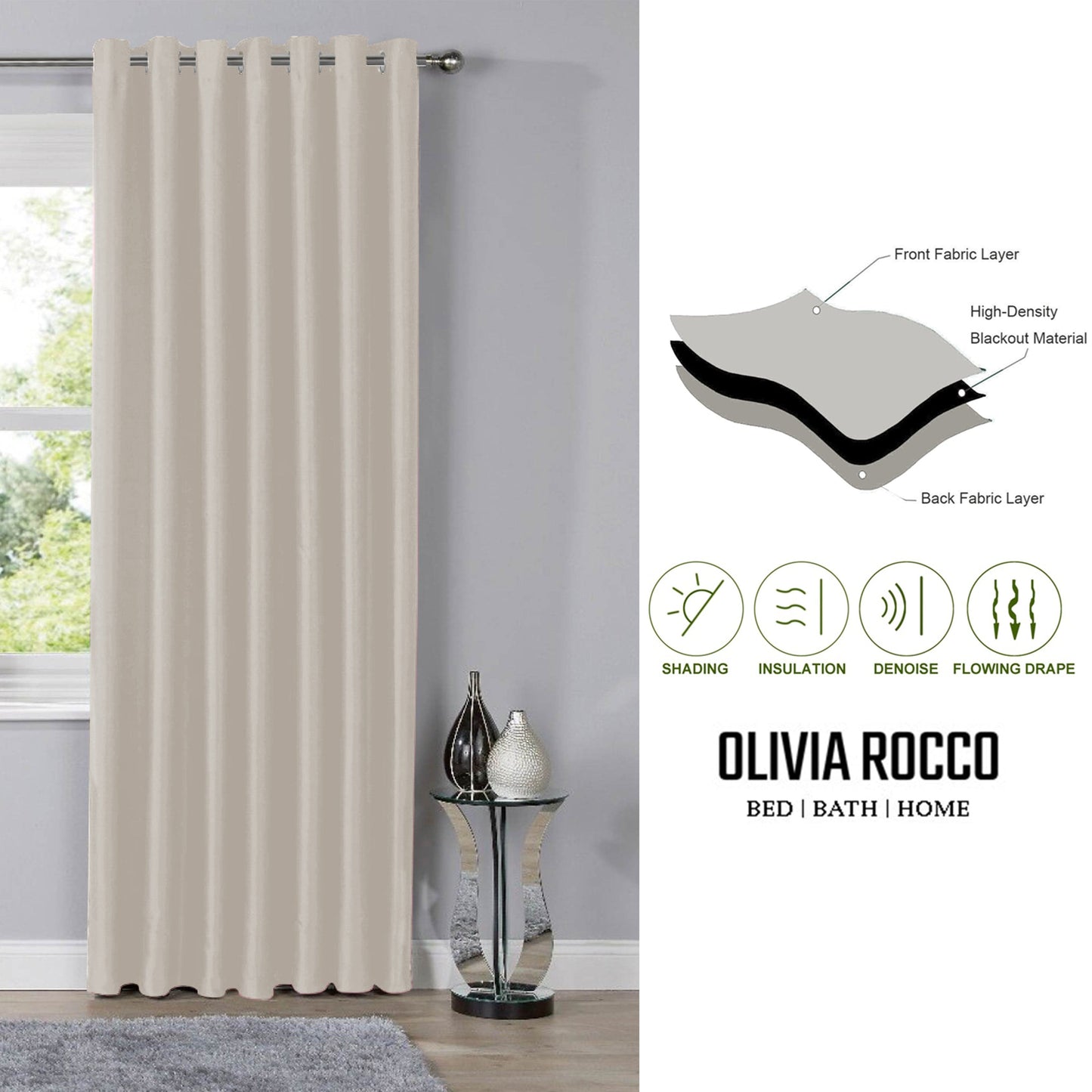 Blackout Natural Eyelet Curtains Thermal Ring Top Window Treatment for Living Room & Bedroom by OLIVIA ROCCO