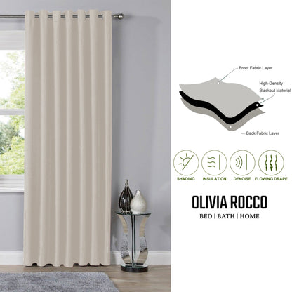 Blackout Natural Eyelet Curtains Thermal Ring Top Window Treatment for Living Room & Bedroom by OLIVIA ROCCO