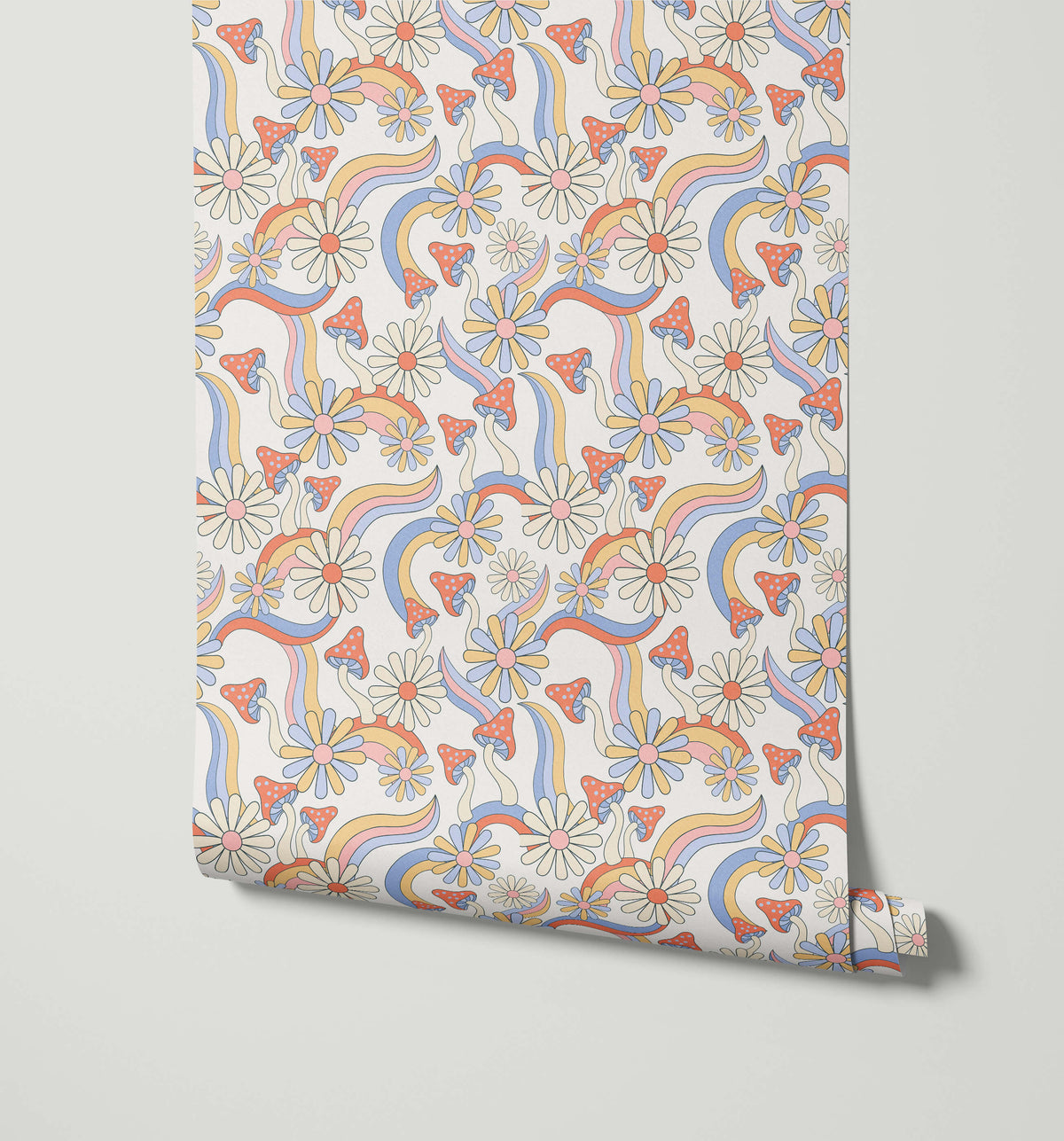 Bobbi Beck Boogie Retro Mushroom and Rainbow Wallpaper