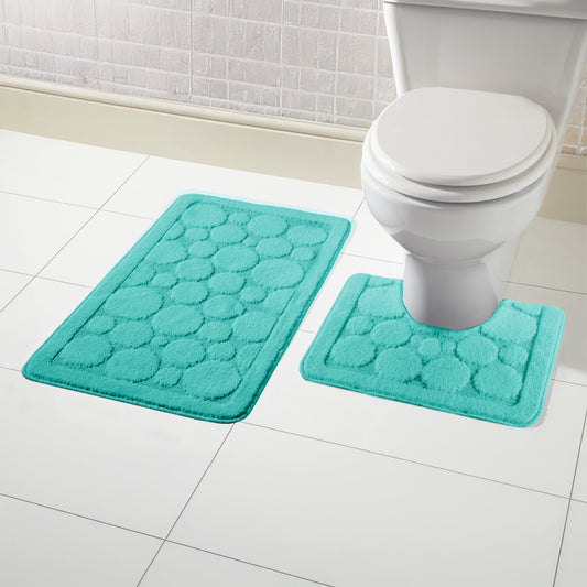 Cali Bubbles 2 Piece Duck Egg Bath Mat & Pedestal Set Non-Slip Soft & Absorbent Bathroom Mats for Comfort & Safety by OLIVIA ROCCO