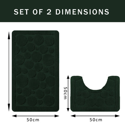 Cali Bubbles 2 Piece Emerald Green Bath Mat & Pedestal Set Non-Slip Soft & Absorbent Bathroom Mats for Comfort & Safety by OLIVIA ROCCO