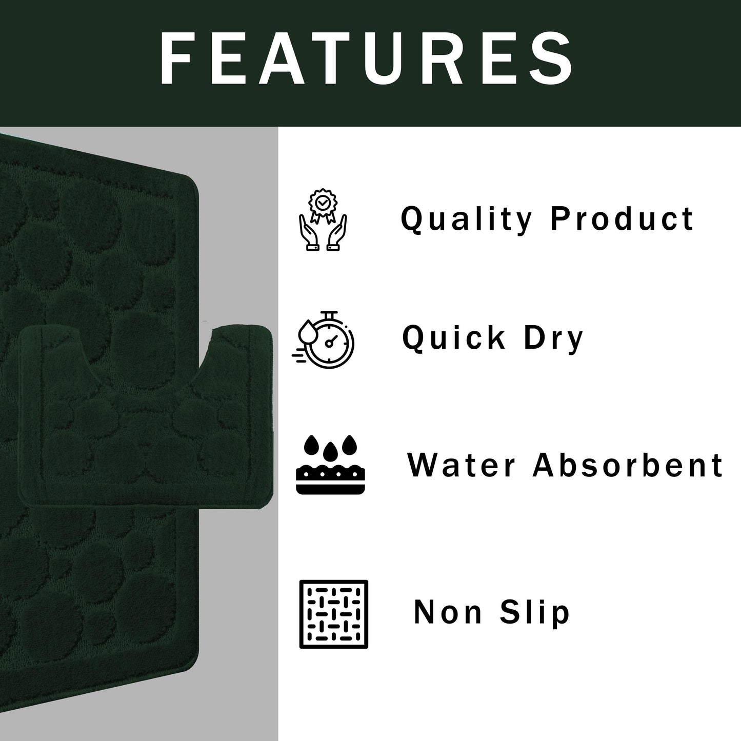 Cali Bubbles 2 Piece Emerald Green Bath Mat & Pedestal Set Non-Slip Soft & Absorbent Bathroom Mats for Comfort & Safety by OLIVIA ROCCO