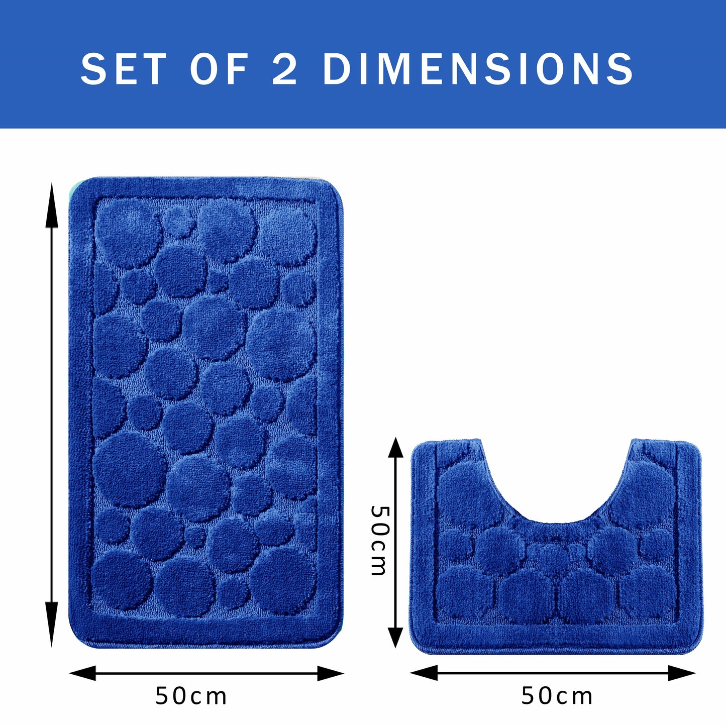 Cali Bubbles 2 Piece Royal Blue Bath Mat & Pedestal Set Non-Slip Soft & Absorbent Bathroom Mats for Comfort & Safety by OLIVIA ROCCO