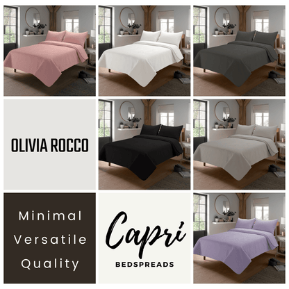 Capri Embossed Luxury Bedspread Set with Quilted Throw & Duvet Elegant Premium Bedding with Matching Pillow Shams Multiple Colours for Home Decor & Gifts by OLIVIA ROCCO