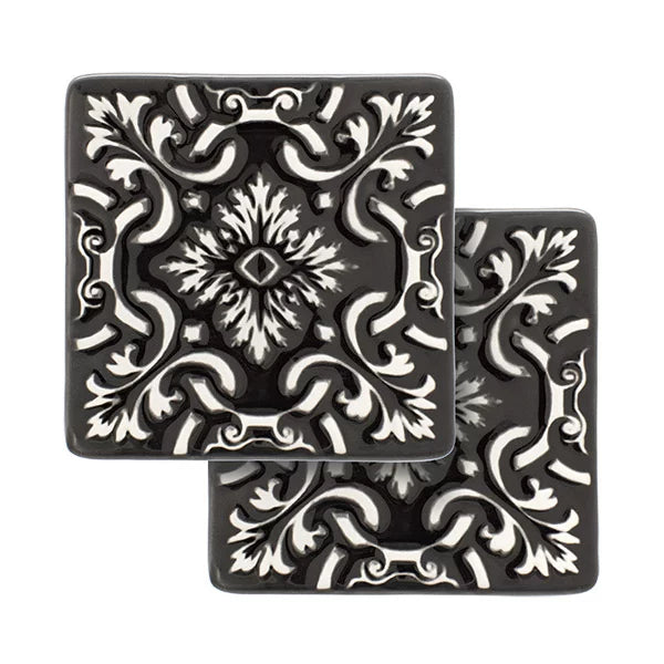 Portuguese Azulejo Ceramic Coasters | Black & White | Set of 2
