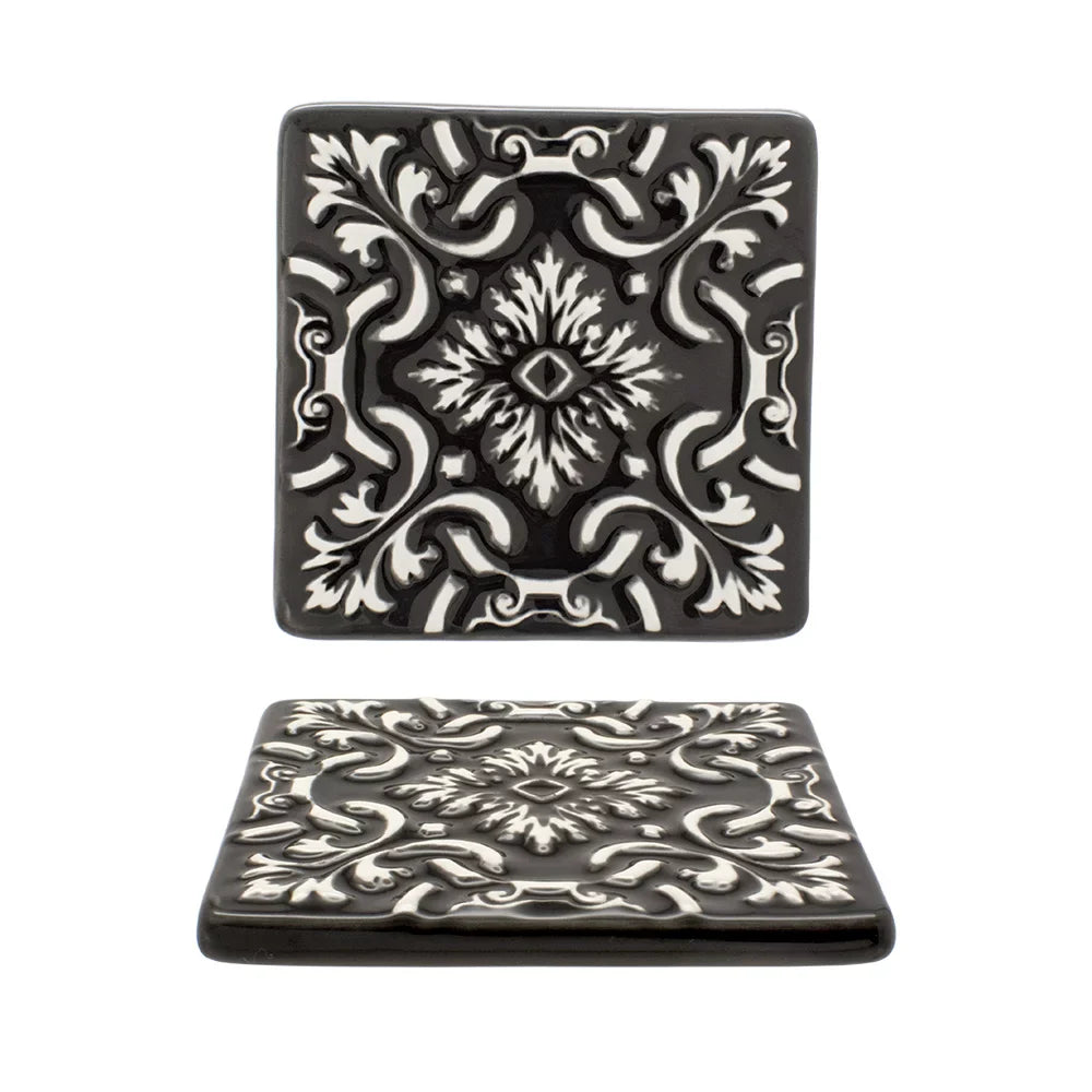 Portuguese Azulejo Ceramic Coasters | Black & White | Set of 2