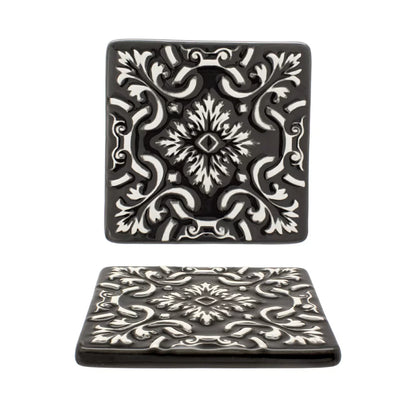 Portuguese Azulejo Ceramic Coasters | Black & White | Set of 2
