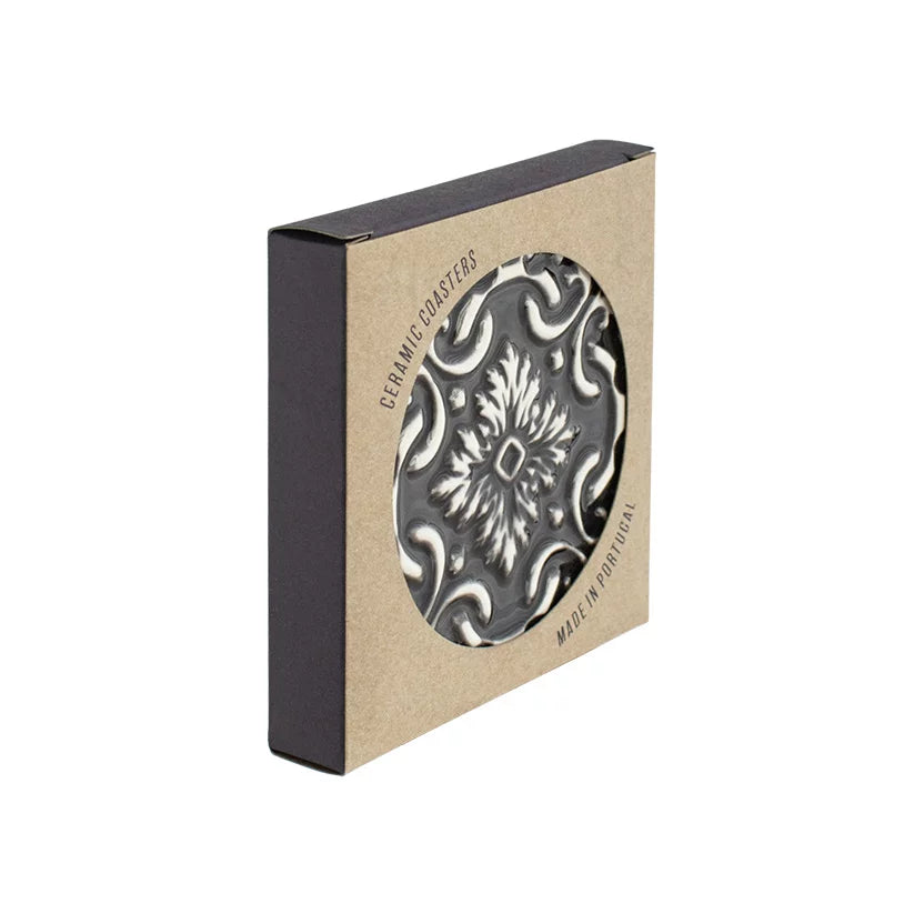 Portuguese Azulejo Ceramic Coasters | Black & White | Set of 2