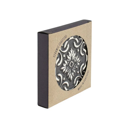 Portuguese Azulejo Ceramic Coasters | Black & White | Set of 2