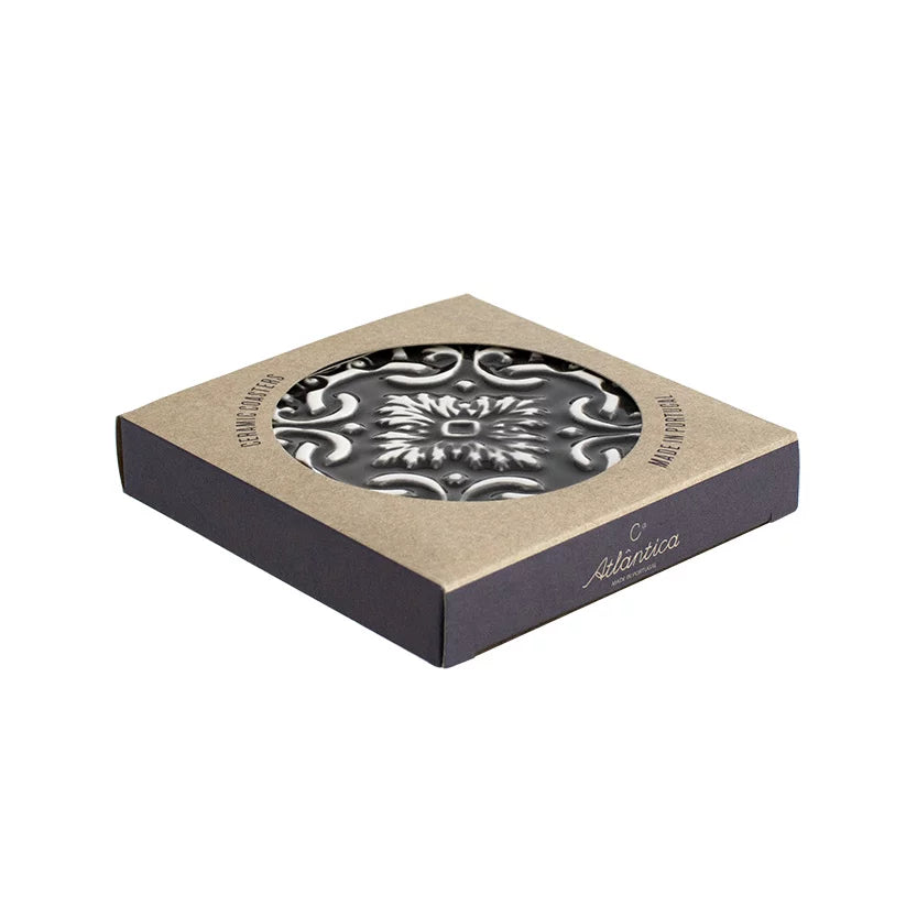 Portuguese Azulejo Ceramic Coasters | Black & White | Set of 2