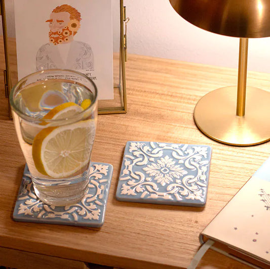 Portuguese Azulejo Ceramic Coasters | Blue | Set of 2