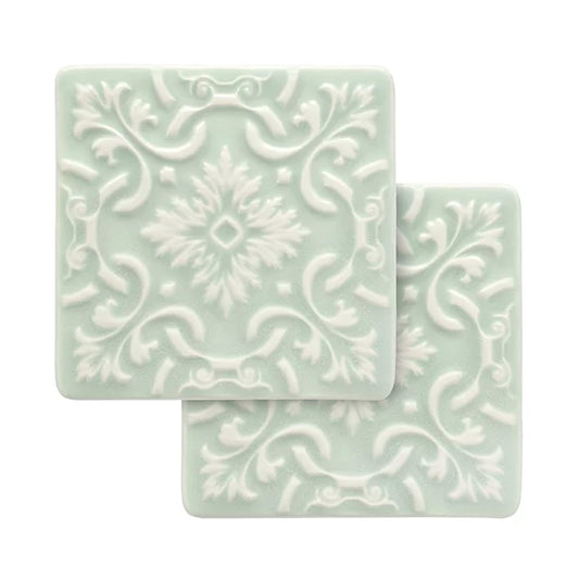 Portuguese Azulejo Ceramic Coasters | Mint Green | Set of 2