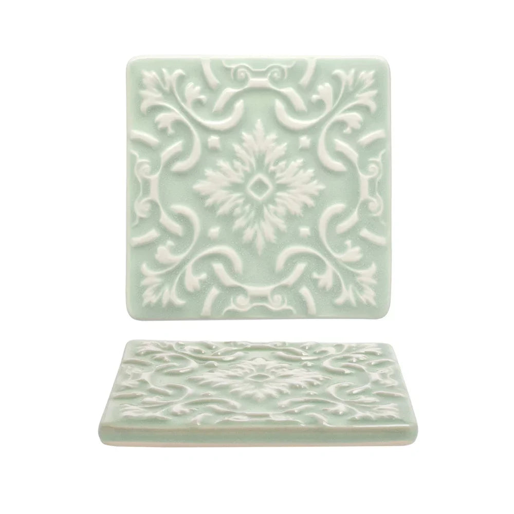 Portuguese Azulejo Ceramic Coasters | Mint Green | Set of 2