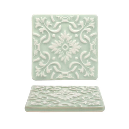 Portuguese Azulejo Ceramic Coasters | Mint Green | Set of 2