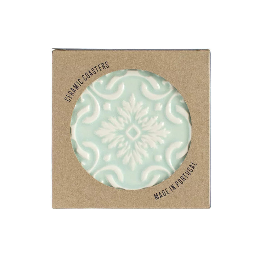 Portuguese Azulejo Ceramic Coasters | Mint Green | Set of 2
