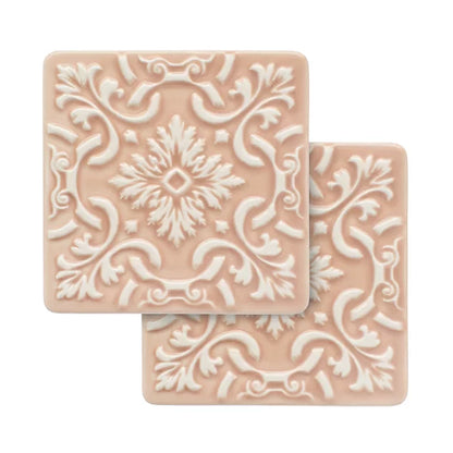 Portuguese Azulejo Ceramic Coasters | Pink | Set of 2