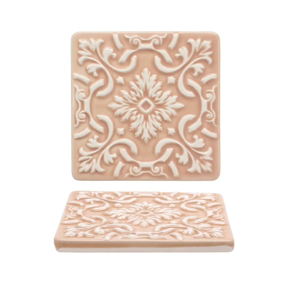 Portuguese Azulejo Ceramic Coasters | Pink | Set of 2