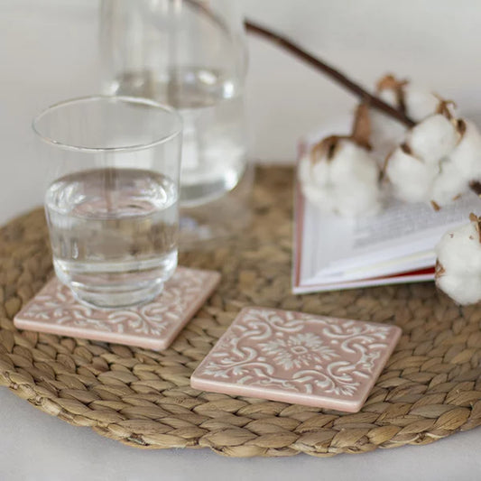 Portuguese Azulejo Ceramic Coasters | Pink | Set of 2