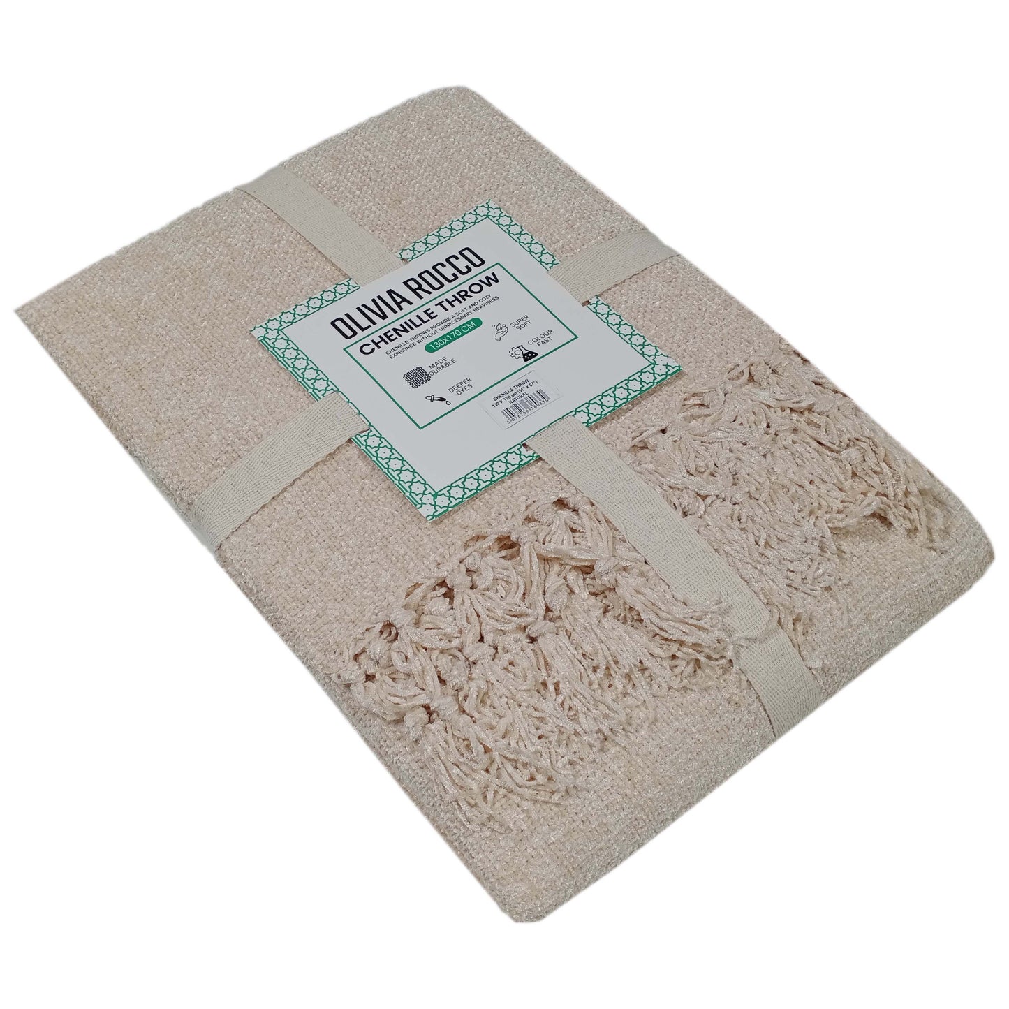 Chenille Tassel Elegant Throw Blanket for Couch Sofa Bed All-Season Soft Luxury by OLIVIA ROCCO