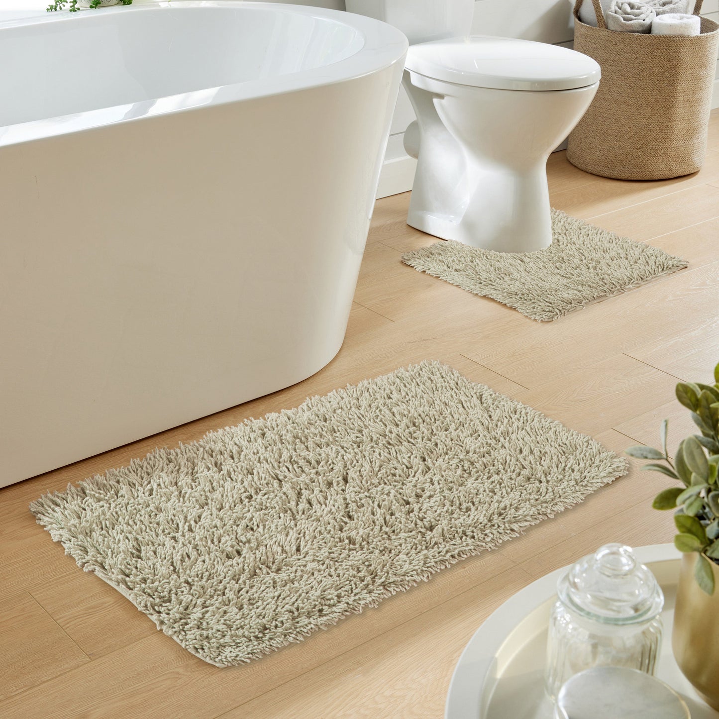 Como 2 Piece Natural Bath Mat & Pedestal Set Non-Slip Super Absorbent Cotton Bathroom Mats by OLIVIA ROCCO