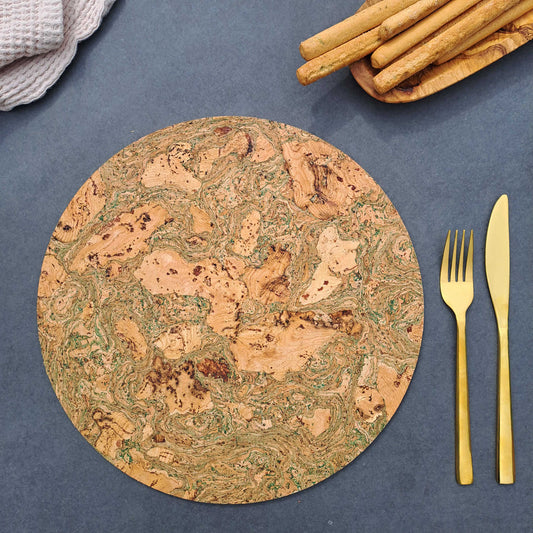 Twist Green Round Cork Placemats | Sets of 4, 6 or 8