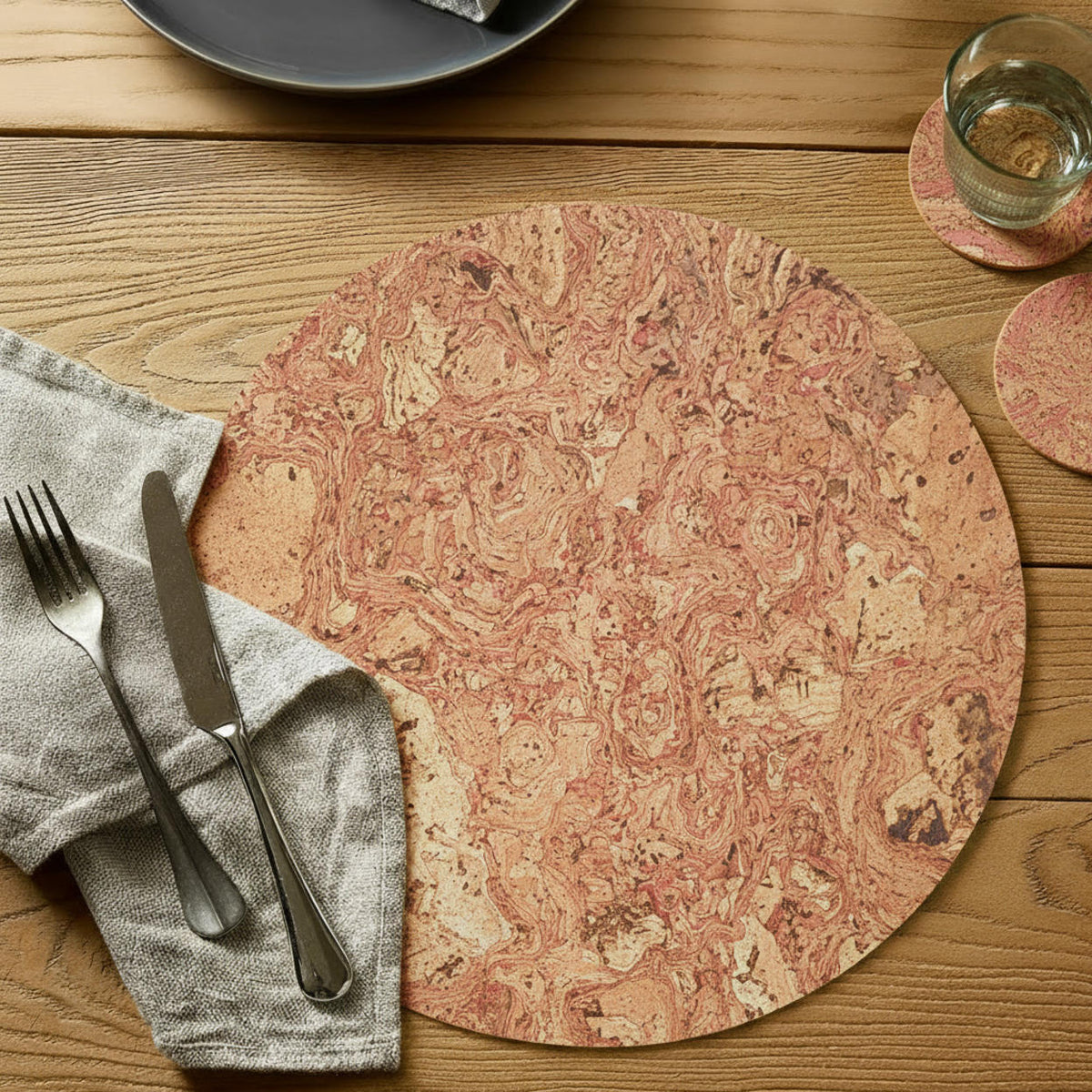 Cork Placemats - Twist Red, Round