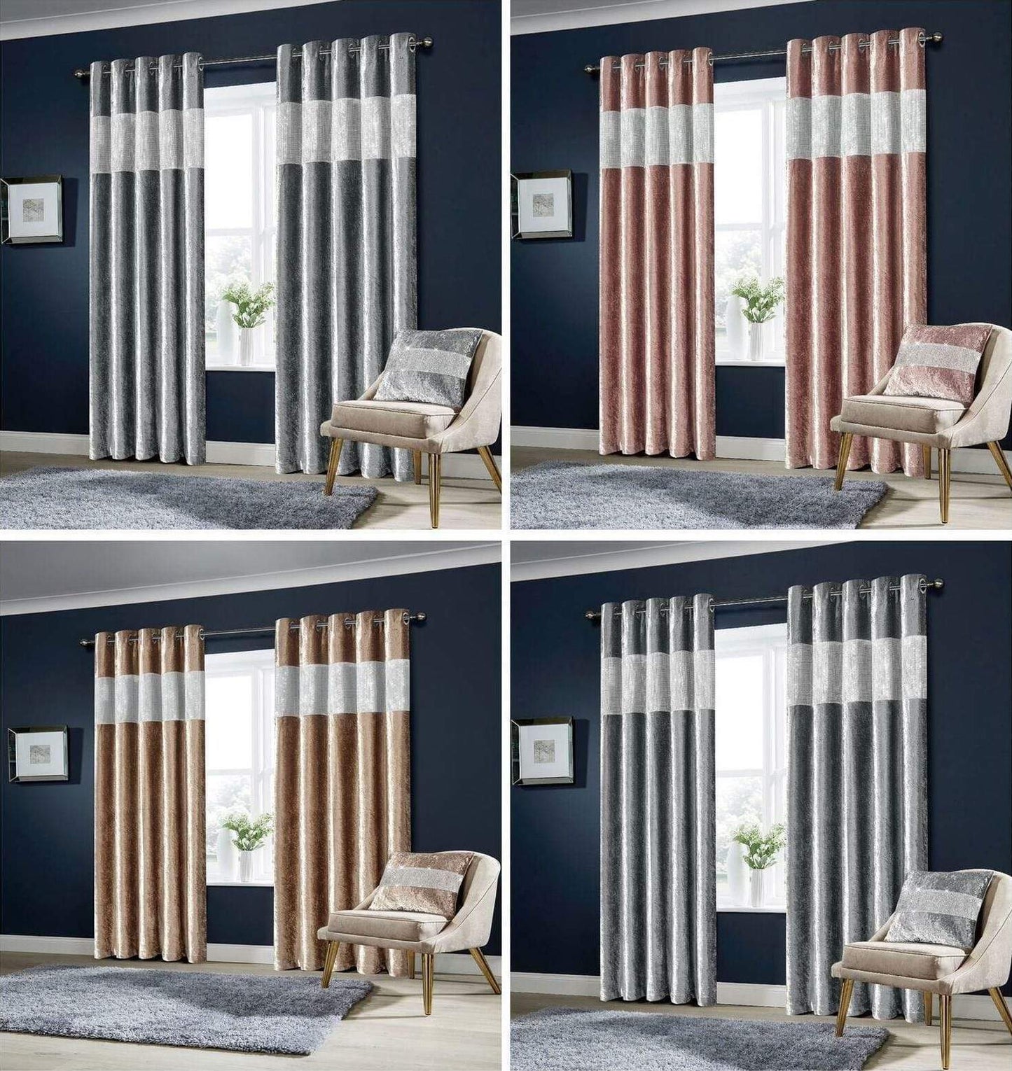 Diamante Crushed Velvet Blackout Curtains Elegant Fully Lined Eyelet Ring Top Various Sizes & Colours by OLIVIA ROCCO