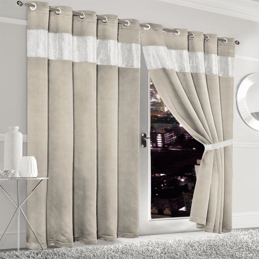 Diamante Natural Blackout Eyelet Curtains with Tie Backs Thermal Ring Top Window Dressings by OLIVIA ROCCO