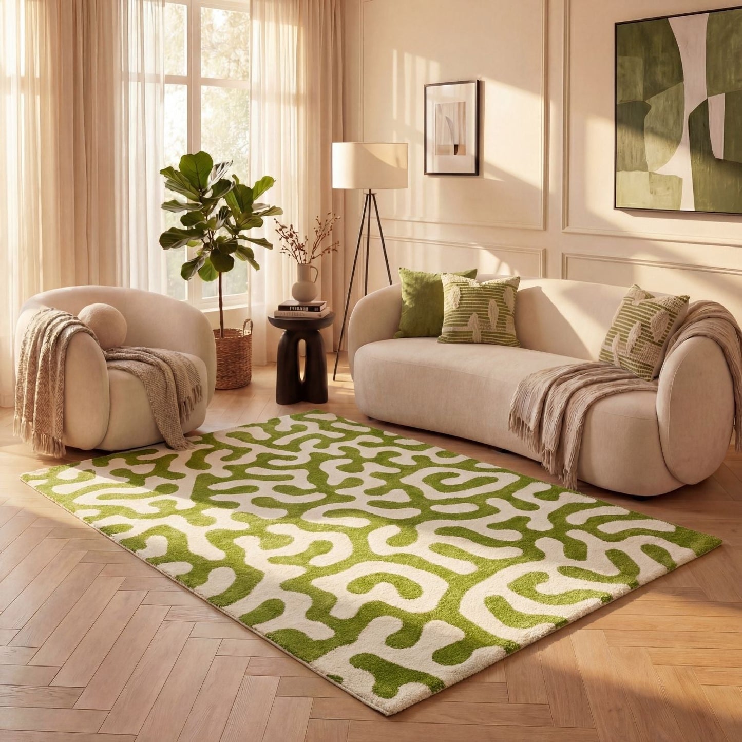 Joli Doodle Green & White Rug