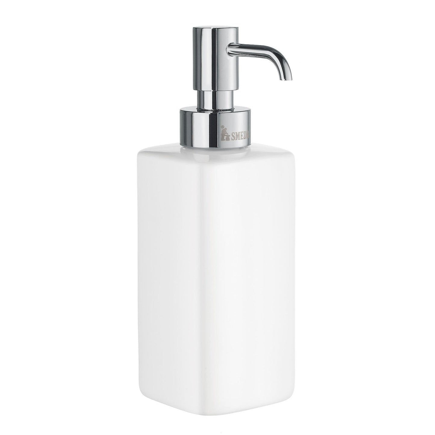 Smedbo Ice Soft Cube Free-Standing Soap Dispenser OK470P — White Porcelain Reservoir with Polished Chrome Pump Head