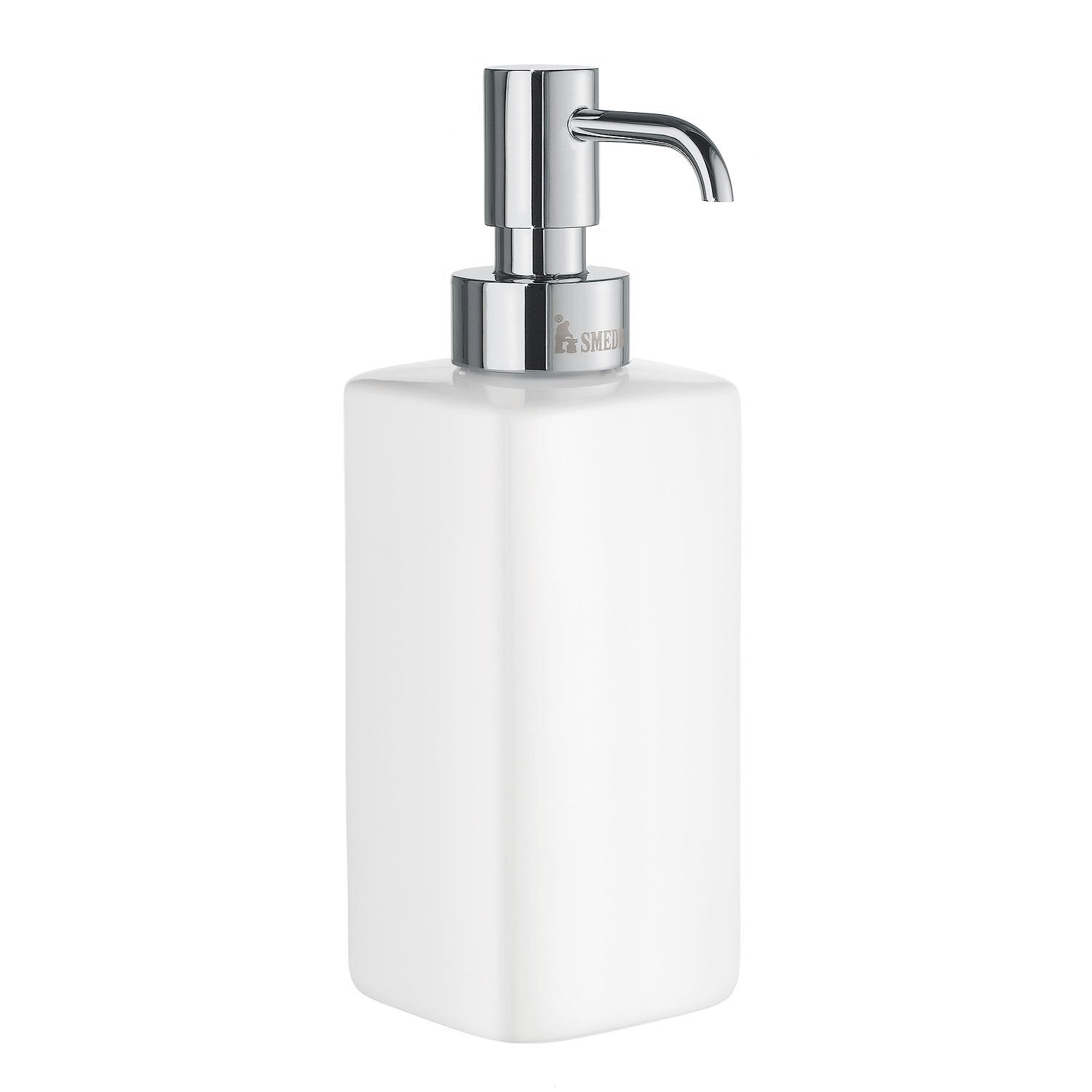 Smedbo Ice Soft Cube Free-Standing Soap Dispenser OK470P — White Porcelain Reservoir with Polished Chrome Pump Head