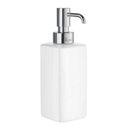 Smedbo Ice Soft Cube Free-Standing Soap Dispenser OK470P — White Porcelain Reservoir with Polished Chrome Pump Head