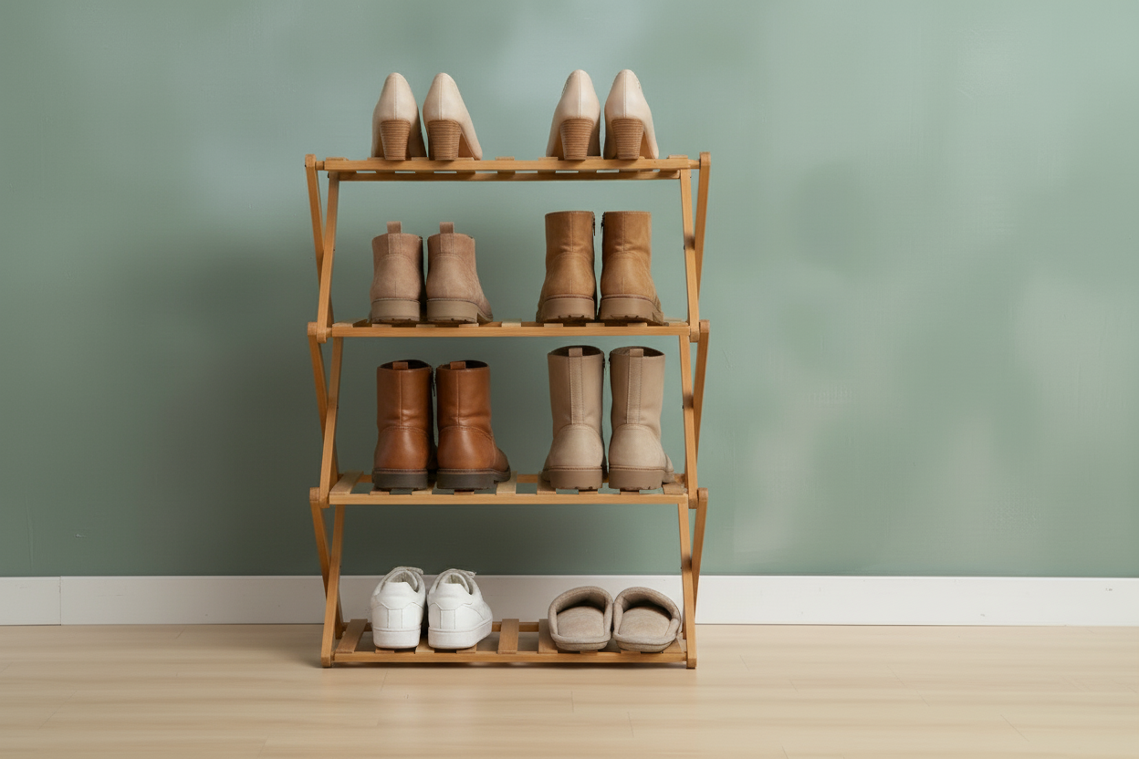 Modern 4-Tier Foldable Bamboo Shoe Rack - Eco-Friendly Entryway Storage