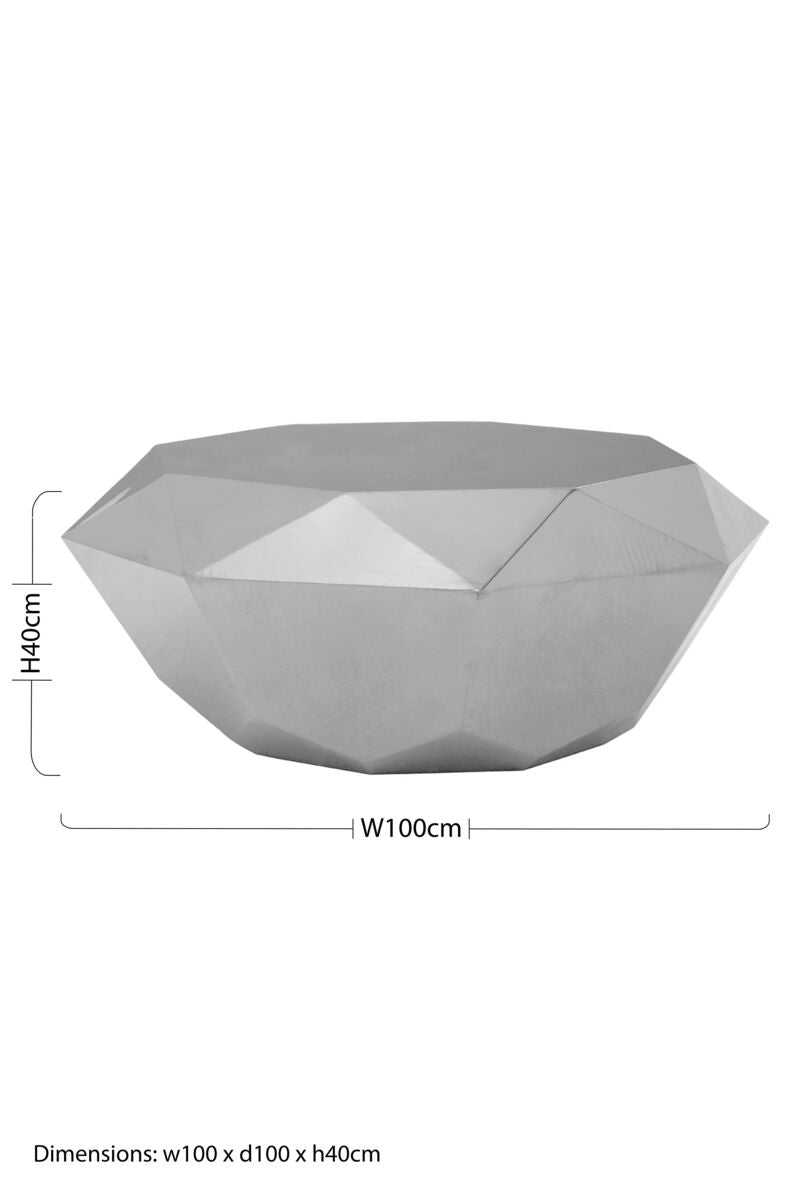 Geometric grey bowl with dimensions on a white background