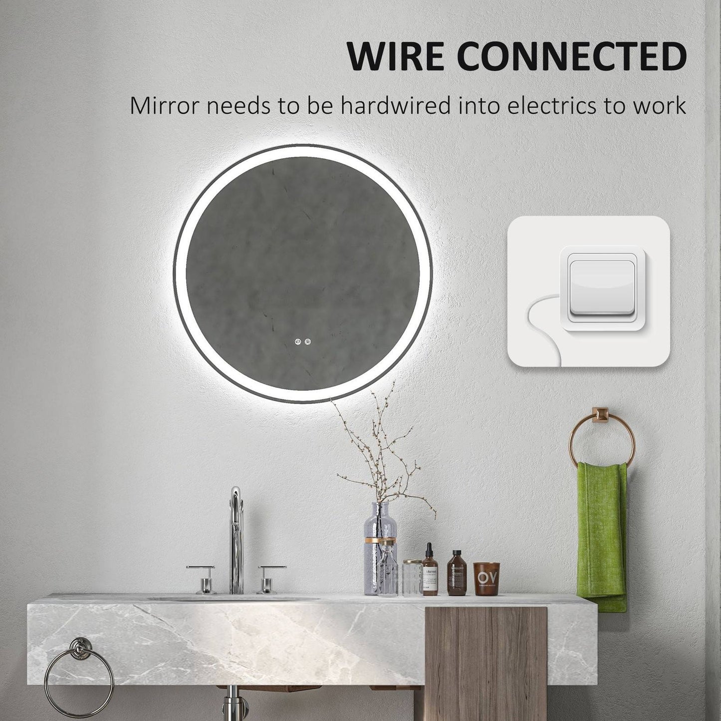 🪞 Kleankin Round LED Bathroom Mirror ✨ Illuminated Wall Mount with Bright Lighting