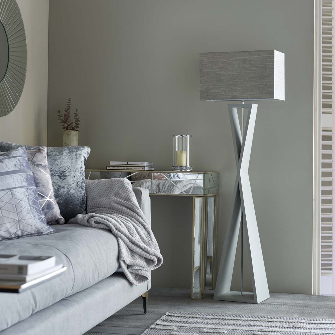 Pagazzi Kaden Floor Lamp Dove Grey with Linen Shade 151 cm