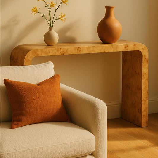 Mota Natural Burl Wood Curved Console Table, 135.5 cm