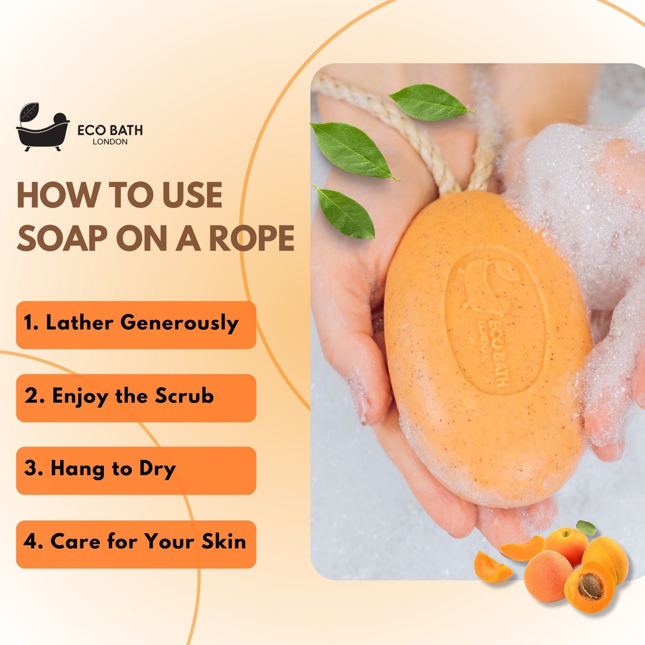 Eco Bath London Apricot Soap on a Rope 220g- Luxury Eco-Friendly Apricot Soap Bar