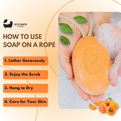 Eco Bath London Apricot Soap on a Rope 220g- Luxury Eco-Friendly Apricot Soap Bar